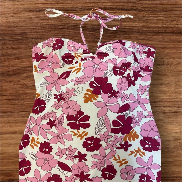 Floral Pink & Red Tropical Halter Dress - Picture 2 of 5